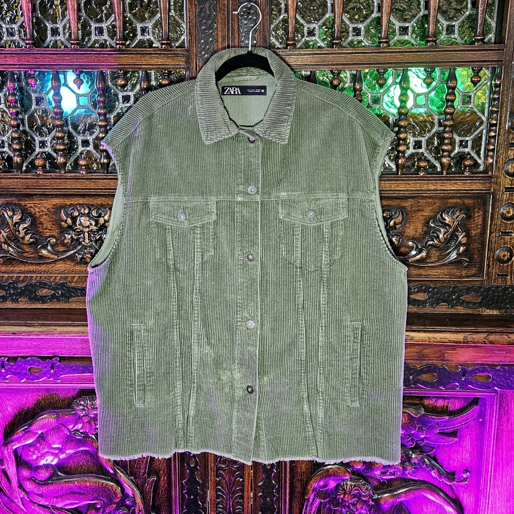 Zara Olive Green Corduroy Vest